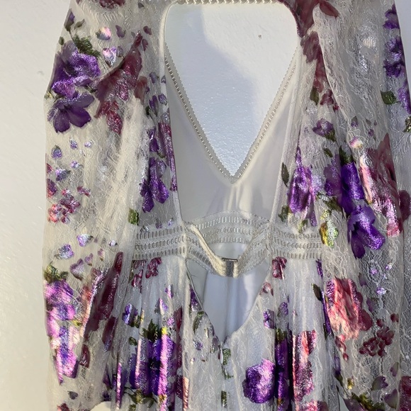 For Love & Lemons Wildflower Foil Lace Maxi Dress Lavender Size XS - Picture 7 of 8